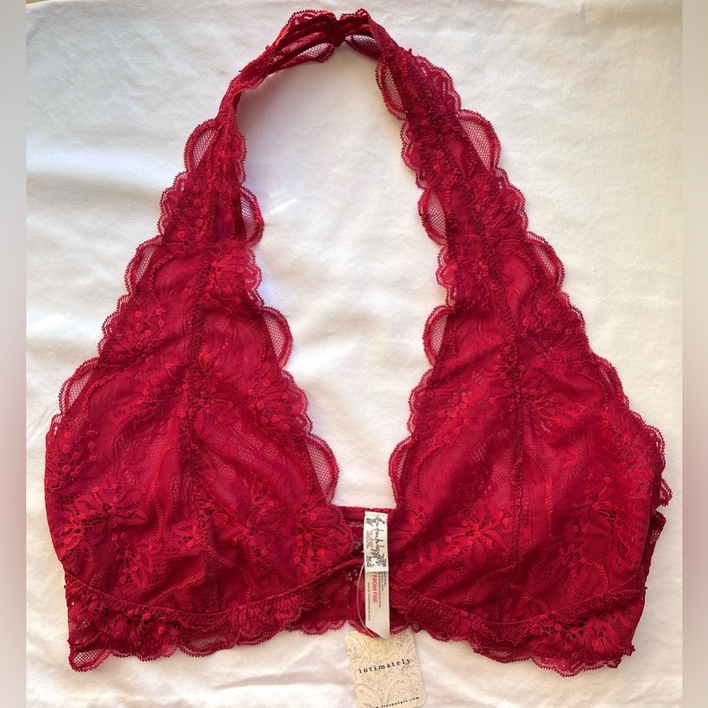 Free People Red Lace Halter Bralette